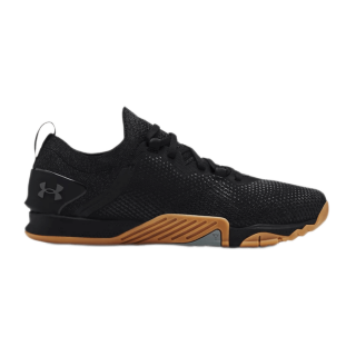 UA TriBase Reign 3 Training Shoes Black / Pitch Gray - 3023698-001. Engineered mesh upper with knit bootie construction & overlays for added durability & abrasion-resistance.