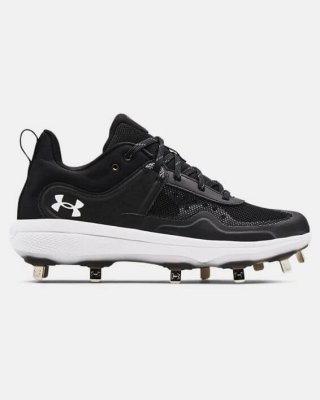 The UA Glyde MT Softball Cleats are color Black / White and style Under Armour 3024328-001. These UA Glyde MT Softball Cleats were built for women by women.
