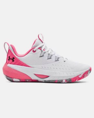 The UA HOVR Ascent Team Basketball Shoes are color White / Cerise and style Under Armour 3025724-107. Women\'s feet are different than men\'s. That\'s a fact.