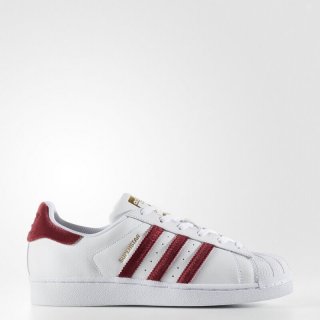 Show your support for the Chiefs game with the iconic adidas Superstar Shoes in White Burgundy.
