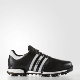 The adidas Tour 360 Boost 2.0 Shoes in black deliver luxury, energy return, and comfort for golfers with wide feet.