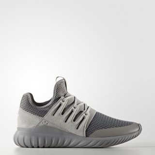 adidas Tubular Radial Shoes in Grey, featuring modern details and a stylish mélange knit upper for a trendy and comfortable look on the streets.