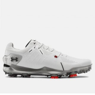 Men\'s UA Spieth 4 GORE-TEX® Golf Shoes: White / Metallic Silver / Black, Breathable, Clarino® microfiber upper & a lightweight waterproof membrane keep you cool & dry.