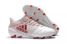 Men's adidas X 17.1 Leather Firm Ground Cleats White/Red
