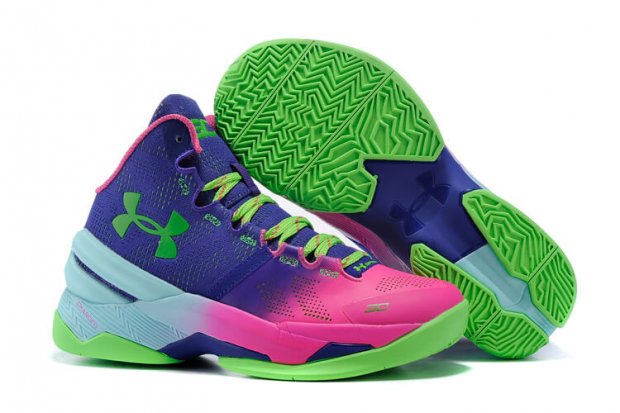 UA Curry Two Basketball Shoes Pink/Navy/Green