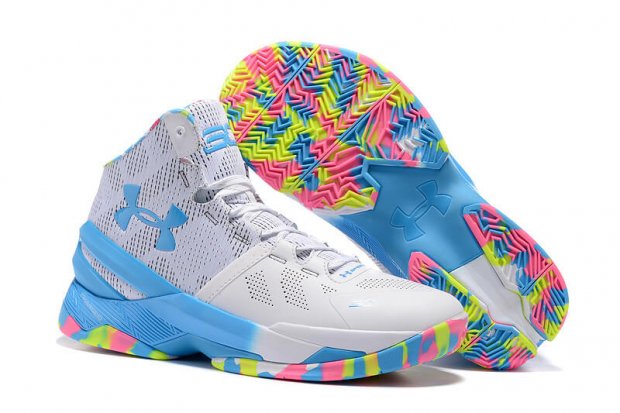 UA Curry Two Basketball Shoes Grey/Pale-Blue Mulit