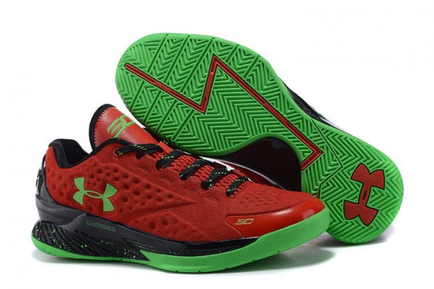 UA Curry One Low Basketball Shoes Red/Green Black
