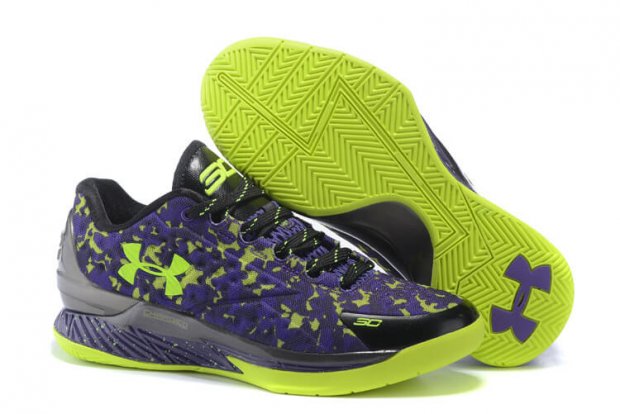 UA Curry One Low Basketball Shoes Black/Purple Green